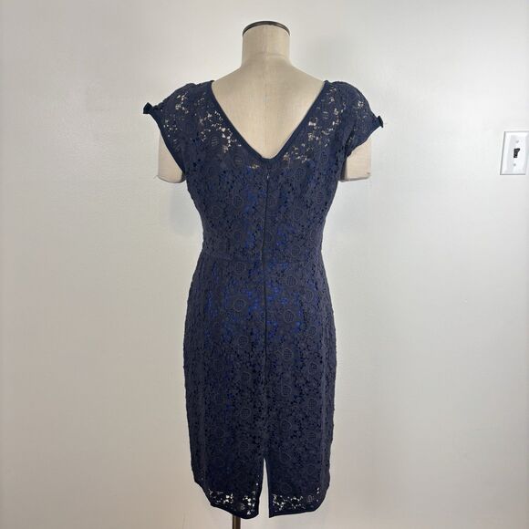 Nanette Lepore Womens 10 Around the World Sheath Dress Navy Blue Lace Bow Detail - Picture 3 of 10